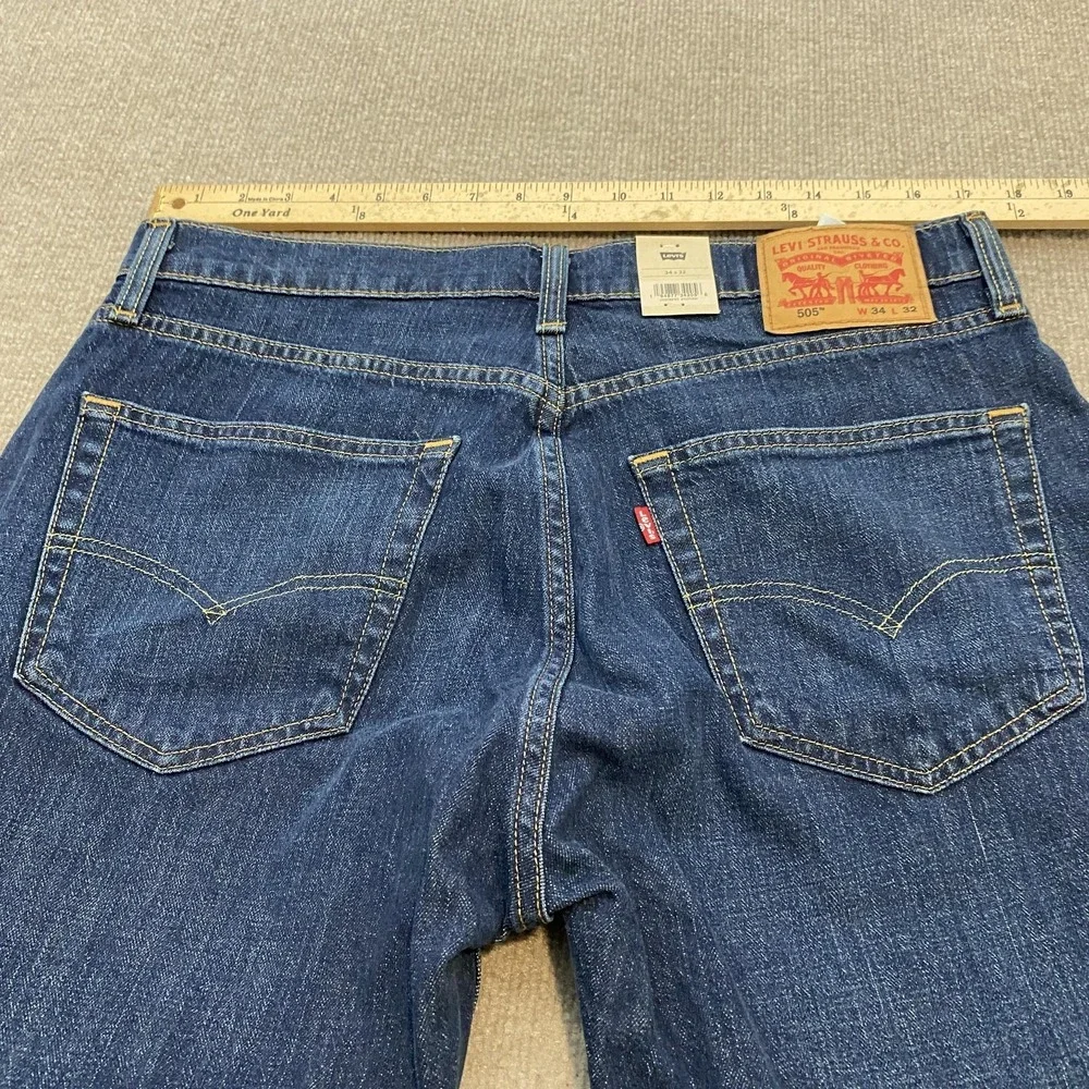 Levis 505 Jeans Mens 34x32 Blue Medium Wash Regular Straight Stretch Denim Pants